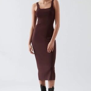 COS Knitted Midi Tube Dress Burgundy